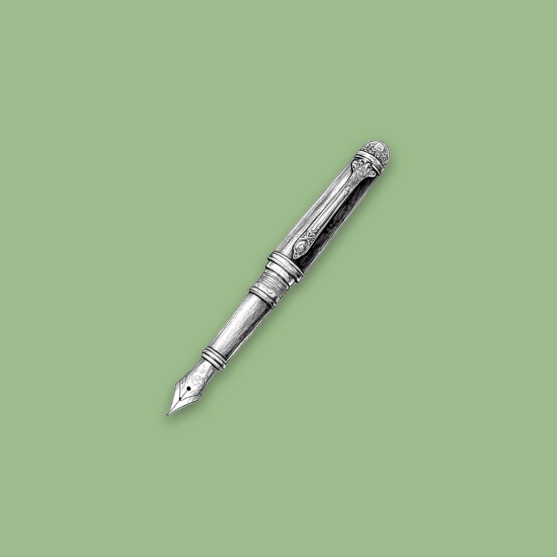 Gravura vitoriana de uma caneta-tinteiro, ilustrando o começo da escrita